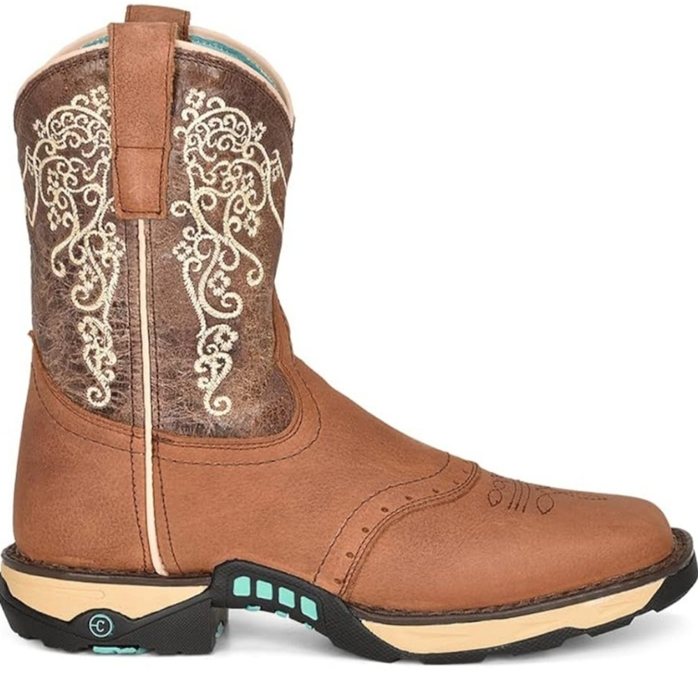 Corral Brown and Cream Embroidered Cowgirl Boots, Size 8 - Picture 3 of 10